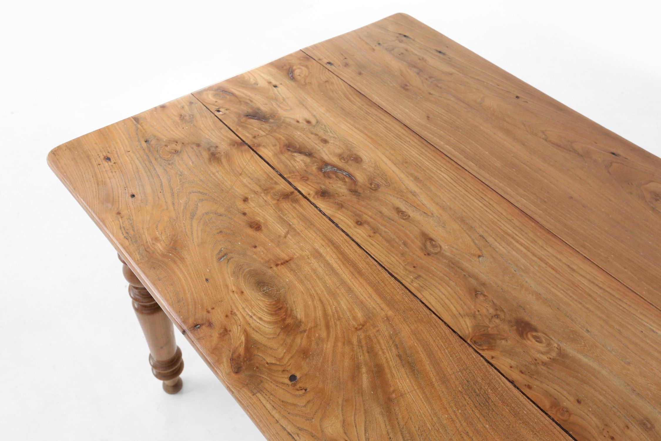 Wabi sabi style French dinner table in elm wood with drawer, ca. 1850thumbnail